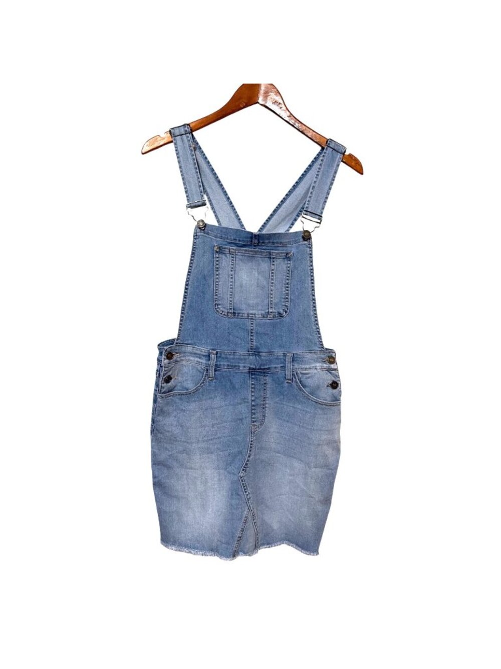 KanCan Womens Med Medium Wash Denim Overall Skirt Raw Hem Western Cowgirl Beach